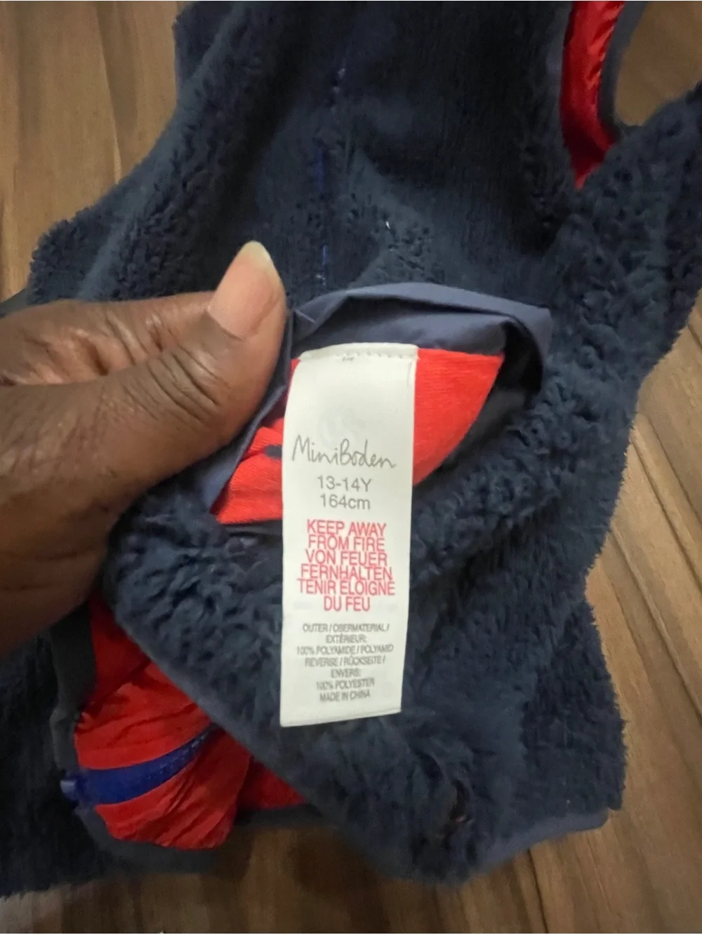 Mini Boden Hooded Colorblock Puffer Vest - Red and Blue 13-14Y
